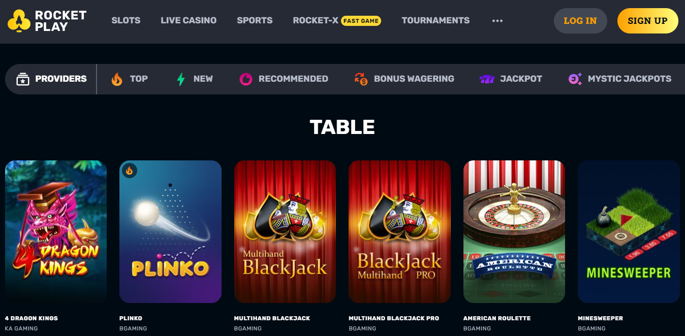 Jeux de table de jeu en ligne sur RocketPlay Casino 3