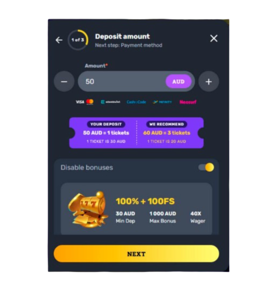 Payment methods at the Australian online casino Rocketplay